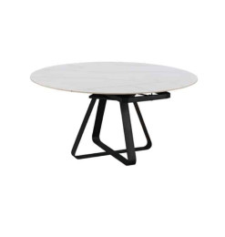 Table à manger ronde extensible en céramique marbré blanc et en métal, 150/210x90x75cm | 620 000 CFA | à Dakar