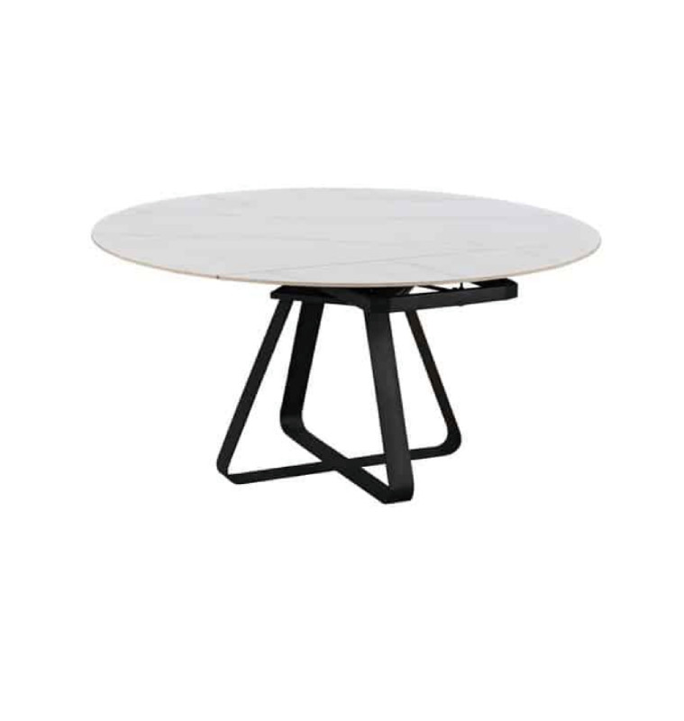 Table à manger ronde extensible en céramique marbré blanc et en métal, 150/210x90x75cm | 620 000 CFA | à Dakar