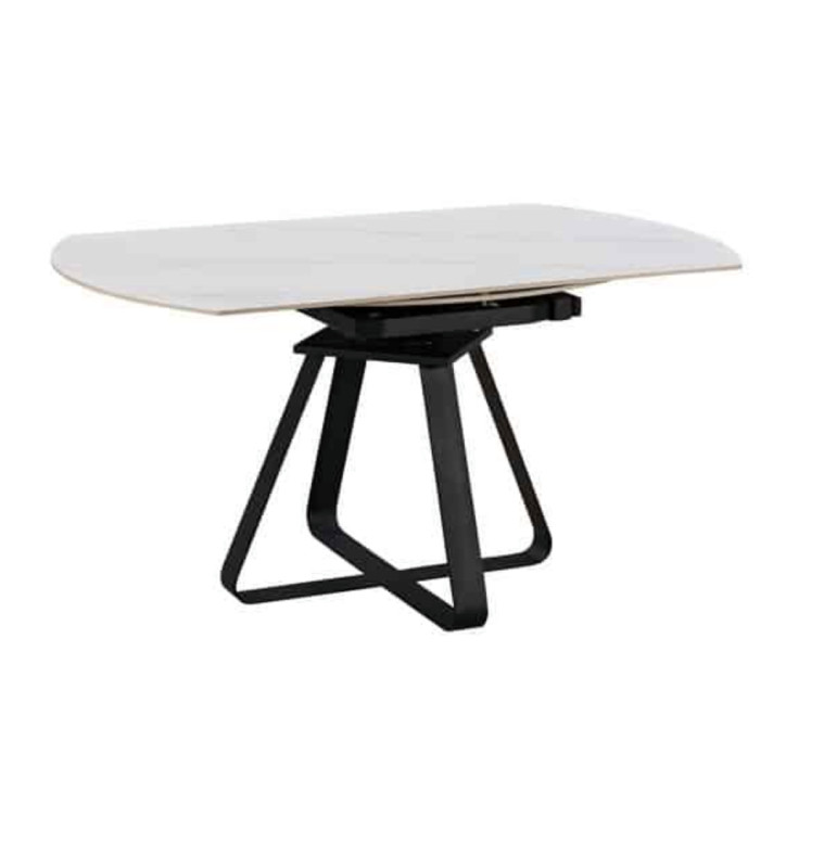 Table à manger ronde extensible en céramique marbré blanc et en métal, 150/210x90x75cm | 620 000 CFA | à Dakar