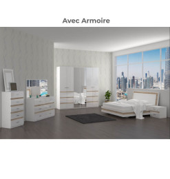 Chambre à coucher Anona 180x200 cm, Commode, Armoire, 2 chev, Miroir, bois blanc | 1 510 000 CFA | à Dakar