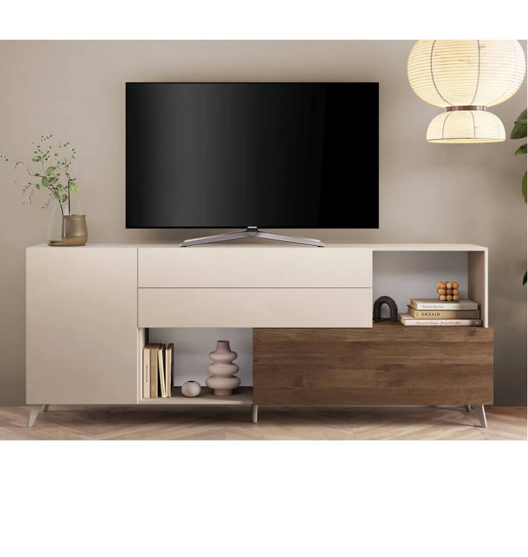 Buffet/meuble Tv Pablo, cachemire mat et décor chêne mercure, L 241X94X42 cm, Dakar