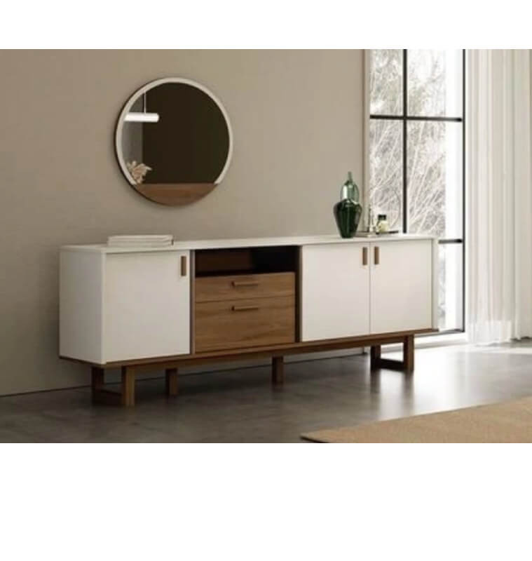 Buffet Calina en bois de noyer/blanc + Miroir , 210X46X79 cm, Dakar