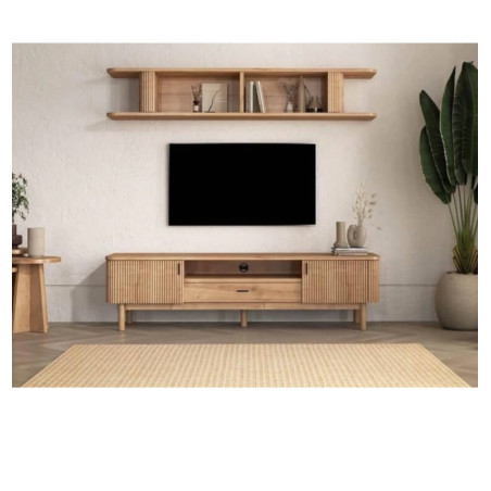 Meuble TV Soffice + étagère en bois naturel, 188X49X59 / 188X35X33 cm | 515 000 CFA | à Dakar