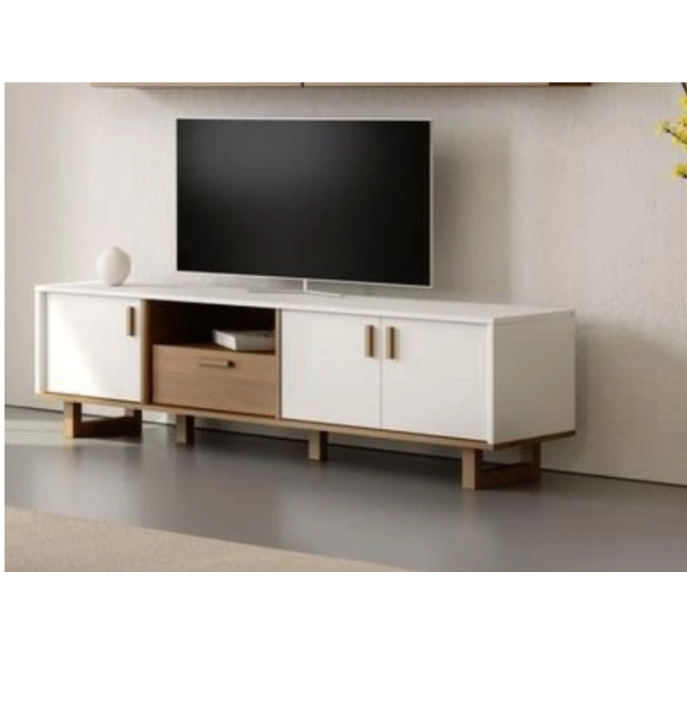 Meuble TV Calina en bois noyer/blanc, 194X46X100 cm | 215 000 CFA | à Dakar
