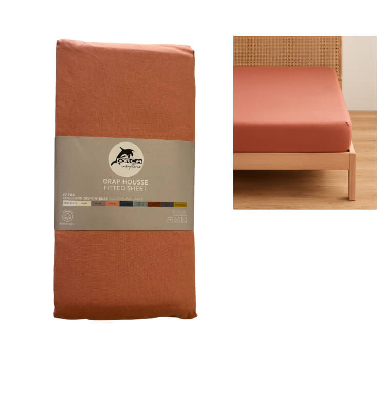 Drap housse 180x200 cm, pèche, 100% coton 57 Fils | Linge de lit , Dakar, Sénégal