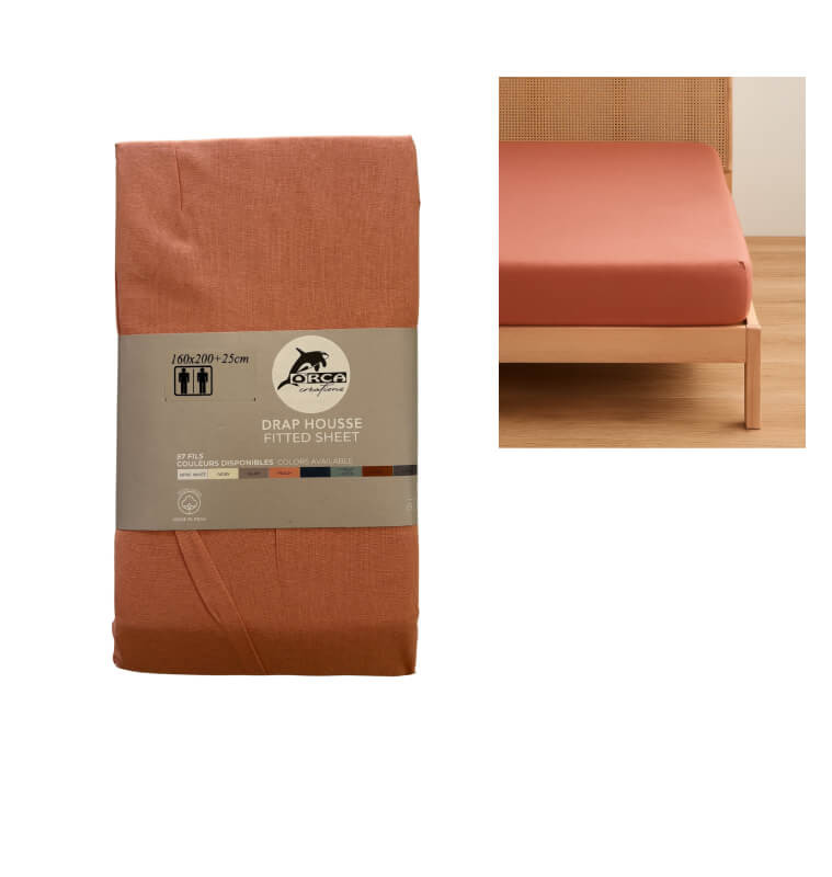 Drap housse 160x200 cm, pêche, 100% coton 57 Fils | Linge de lit , Dakar, Sénégal