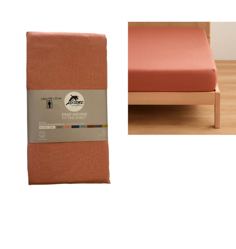 Drap housse 140x190 cm, pêche, 100% coton 57 Fils | Linge de lit , Dakar, Sénégal