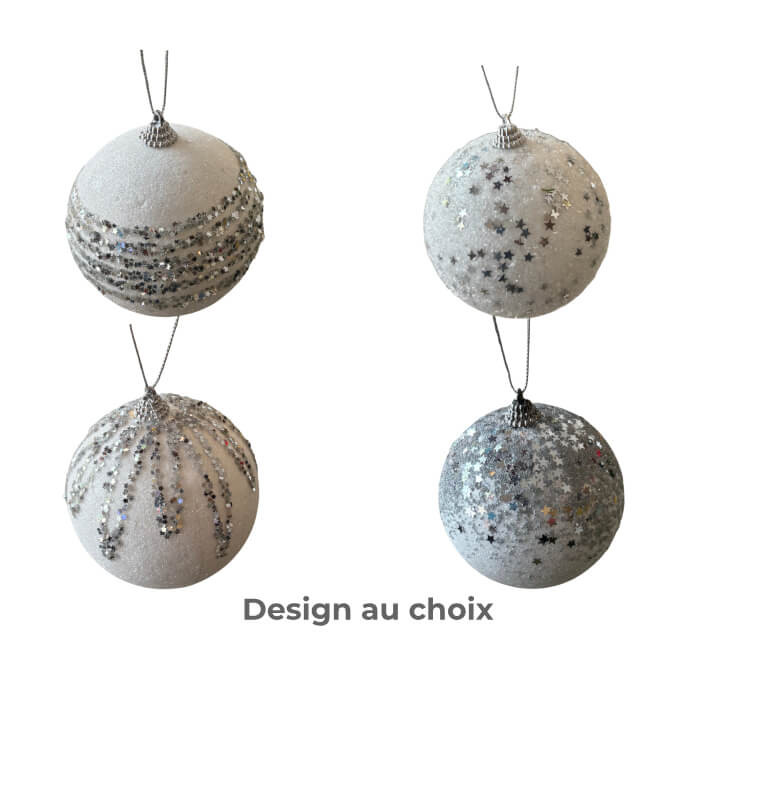 Boule de Noël en mousse blanc et argent, 10 cm |Boules de Noël |1 250 CFA ,Dakar, Sénégal