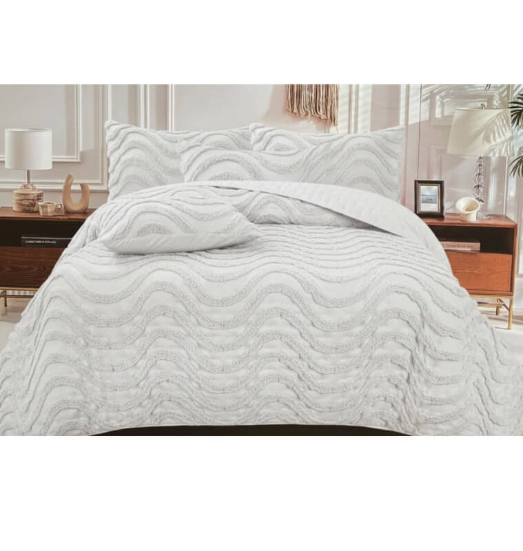 Couvre-lit jacquard microfibre blanc ( Couette 240x260 cm + 2 taies d'oreiller + 2 coussins ) | Linge de lit , Dakar, Sénégal