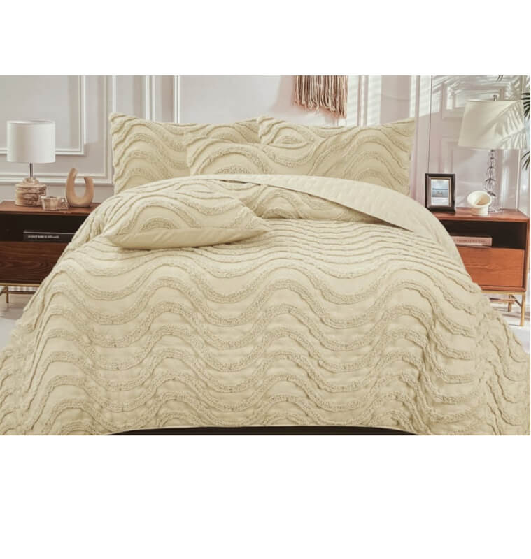 Couvre-lit jacquard microfibre beige( Couette 240x260 cm + 2 taies d'oreiller + 2 coussins ) | Linge de lit , Dakar, Sénégal