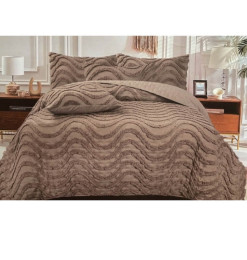 Couvre-lit jacquard microfibre taupe ( Couette 240x260 cm + 2 taies d'oreiller + 2 coussins ) | Linge de lit , Dakar, Sénégal