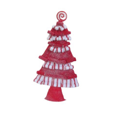 Sapin gourmand rouge/blanc pailleté, 29x8x58 cm