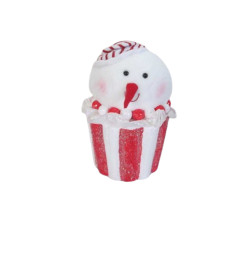 Gâteau tête de bonhomme de neige rouge/blanc pailleté, 16x16x28 cm