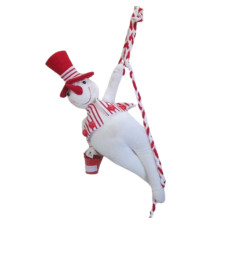 Bonhomme de neige grimpant sur corde rouge/blanc , 22x11x158 cm