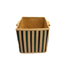 Panier bambou rayé noir et vert, 33X29X29 cm