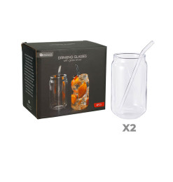 Verre 500 ml avec paille en verre, lot de 2 | Verres & carafes | 3 400 CFA , dakar, Sénégal