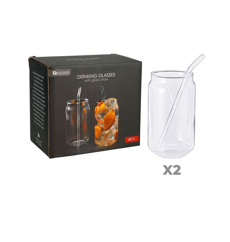 Verre 500 ml avec paille en verre, lot de 2 | Verres & carafes | 3 400 CFA , dakar, Sénégal