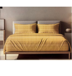 Housse de couette 240x260 cm + 2 taies en percale de coton 70 fils jaune moutarde motif | Linge de lit , Dakar, Sénégal