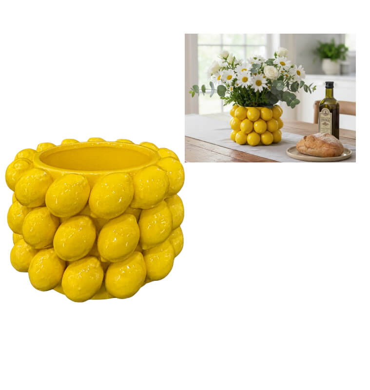 Vase 19,4 x13 cm en dolomite motif citron jaune | Vases déco , Dakar, Sénégal