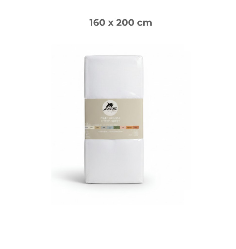 Drap housse 160 × 200 cm 100 % coton 57 fils coloris blanc optic | Linge de lit , Dakar, Sénégal