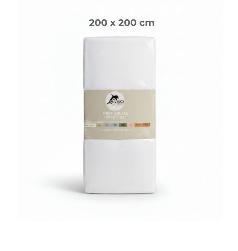 Drap housse 200 × 200 cm 100 % coton 57 fils blanc optic | Linge de lit , Dakar, Sénégal
