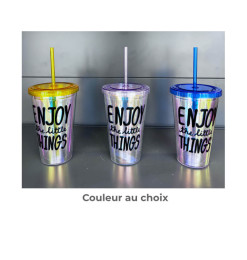 Mug double paroi en plastique nacré 450 ml avec paille | Distributeurs de boissons & mugs avec paille | 2 400 CFA , dakar, Sé...