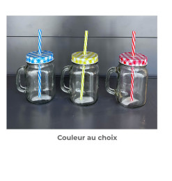 Mug en verre transparent 450 ml avec paille et couvercle coloré | Distributeurs de boissons & mugs avec paille | 700 CFA , da...