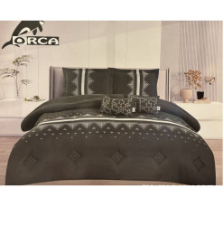 Couette 240 x 260 cm + 2 taies d’oreiller + 2 coussins brodés gris foncé en polyester | Linge de lit , Dakar, Sénégal