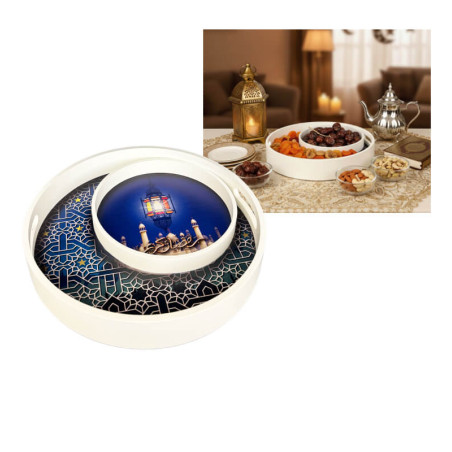 Plateau rond en bois design mosquée à 2 compartiments, diamètre: 30 cm | Plateaux | 13 000 CFA , dakar, Sénégal