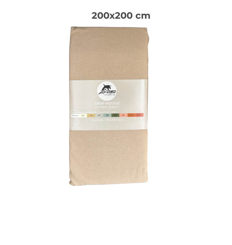 Drap housse 200 x 200 cm 100 % coton 57 fils taupe | Linge de lit , Dakar, Sénégal