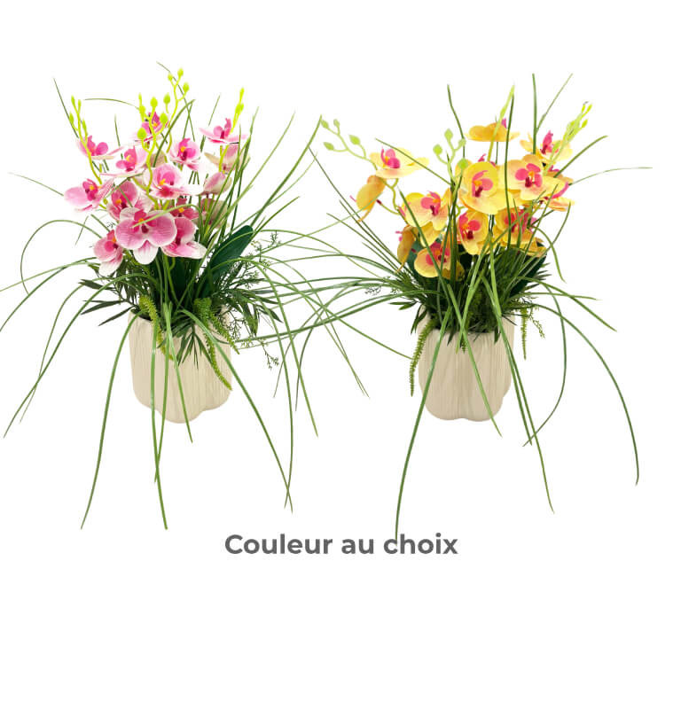 Composition florale artificielle orchidées & feuillage en pot céramique beige 46 cm | Plantes & fleurs artificielles , Dakar,...