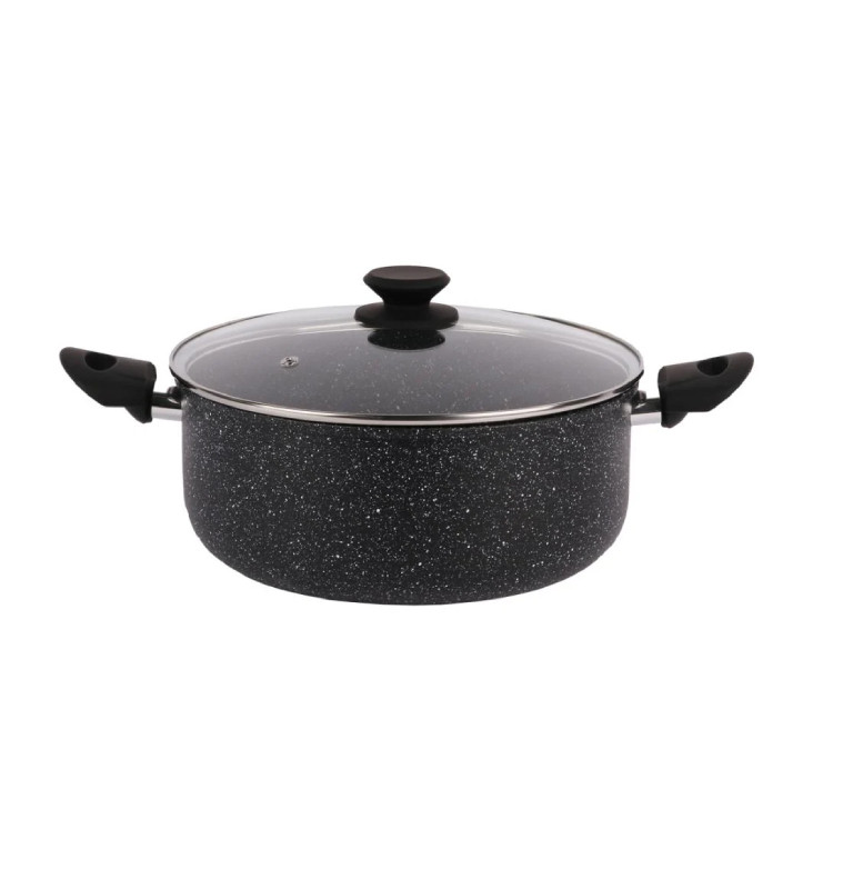 Cocotte casserole 30 cm + couvercle en aluminium antiadhésif effet granit, tous feux dont induction | Casseroles & faitouts |...