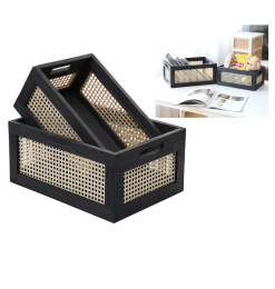 Plateau décoratif en bois noir et cannage naturel - Lot de 2 | Déco divers , Dakar, Sénégal