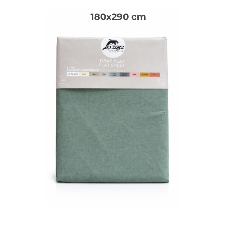 Drap plat 180 x 290 cm 100 % coton 57 fils vert forest | Linge de lit , Dakar, Sénégal