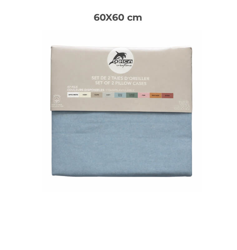Set de 2 taies d’oreiller 60 x 60 cm 100 % coton 57 fils bleu aqua | Linge de lit , Dakar, Sénégal