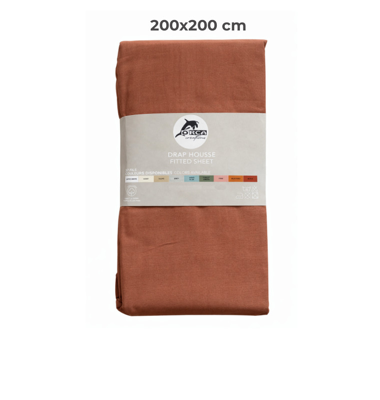 Drap housse 200 x 200 cm 100 % coton 57 fils moka | Linge de lit , Dakar, Sénégal