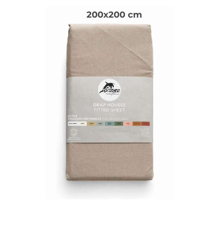 Drap housse 200 x 200 cm 100 % coton 57 fils taupe | Linge de lit , Dakar, Sénégal