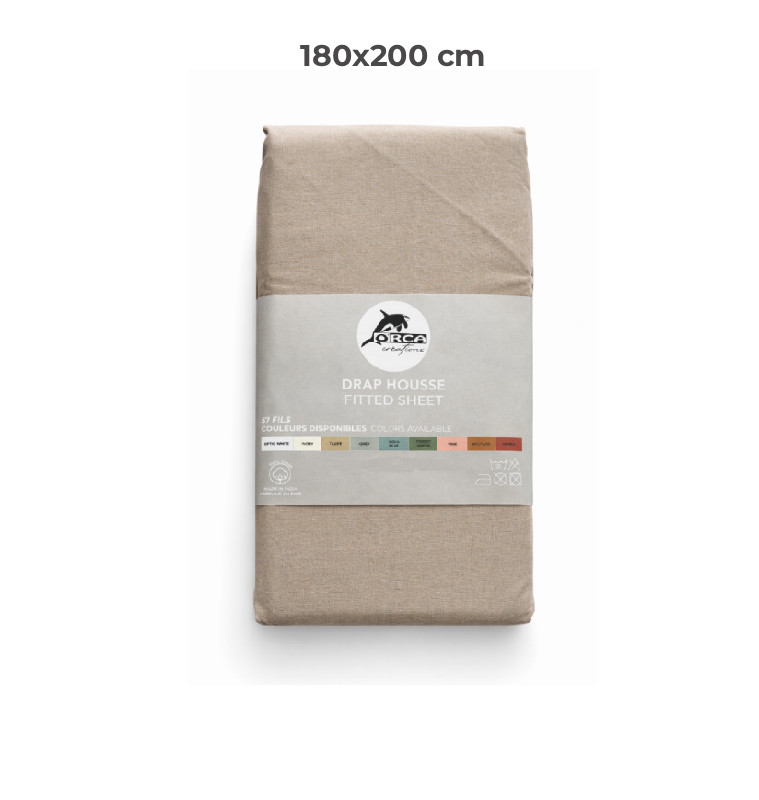 Drap housse 180 x 200 cm 100 % coton 57 fils taupe | Linge de lit , Dakar, Sénégal