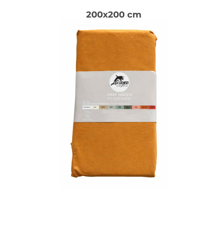 Drap housse 200 x 200 cm 100 % coton 57 fils moutarde | Linge de lit , Dakar, Sénégal