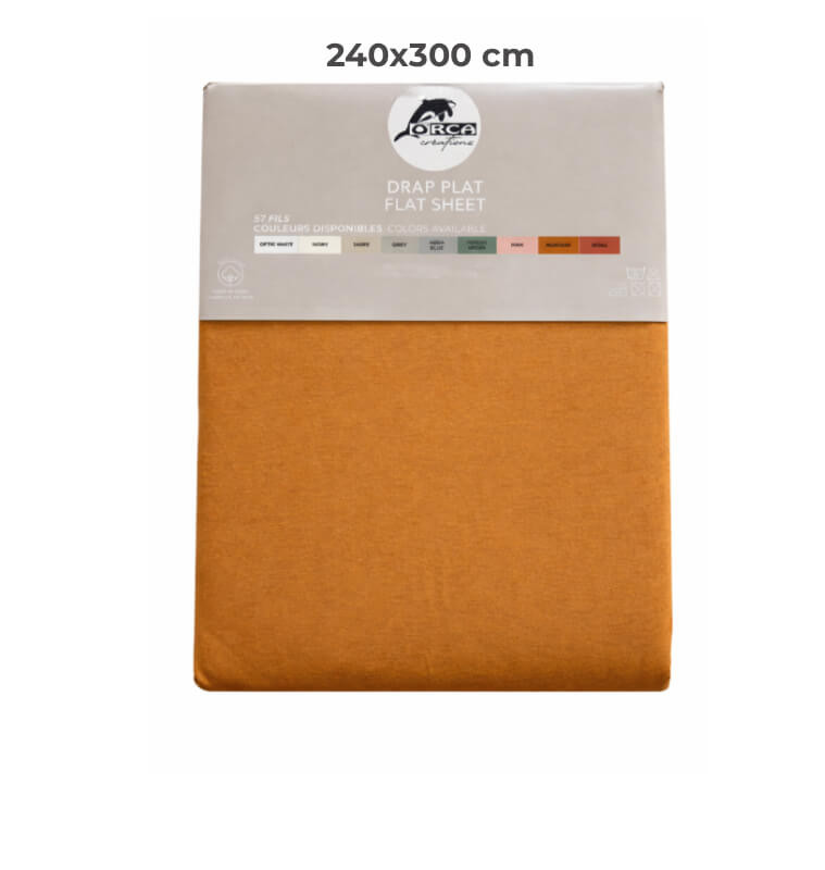 Drap plat 240 x 300 cm 100 % coton 57 fils moutarde | Linge de lit , Dakar, Sénégal