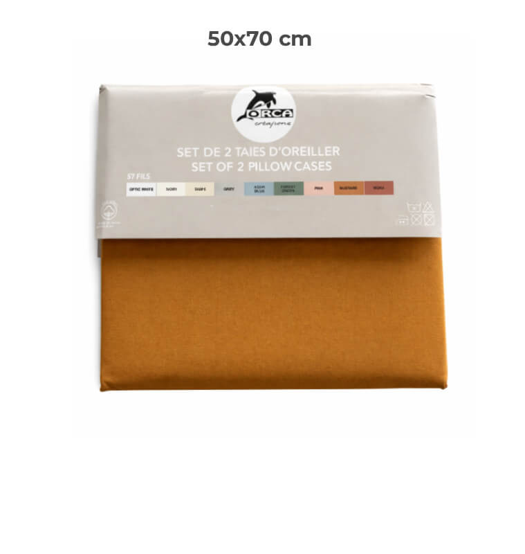 Set de 2 taies d’oreiller 50 x 70 cm 100 % coton 57 fils moutarde | Linge de lit , Dakar, Sénégal