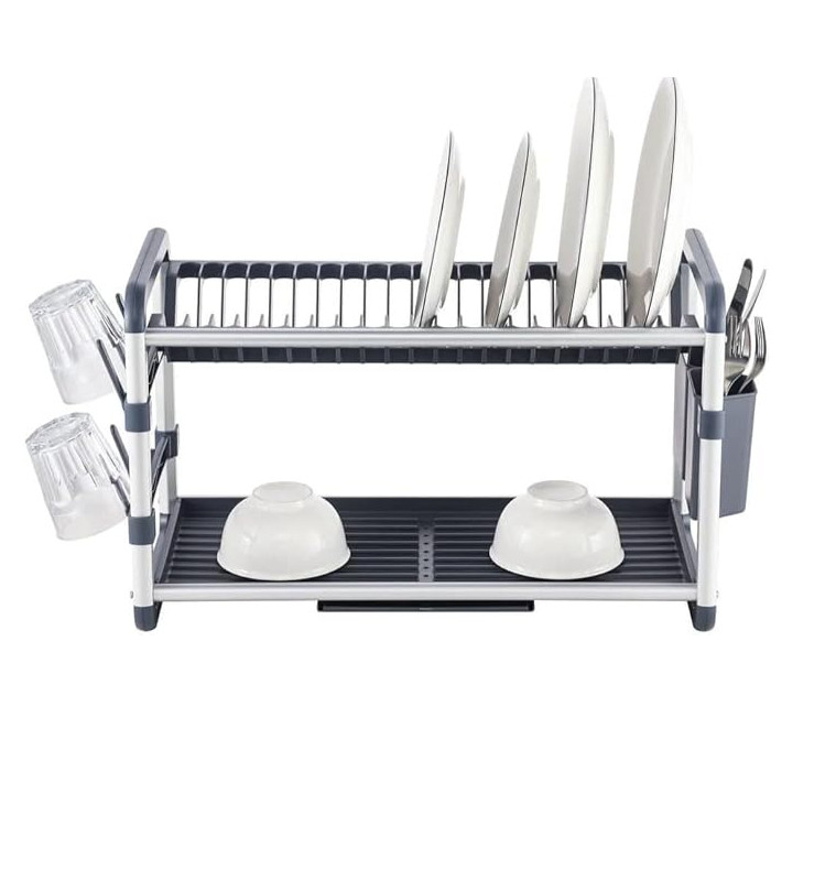 Egouttoir à vaisselle 2 niveaux en aluminium et plastique gris, 48,4 x 26,7 x 34,2 cm | Organisation | 21 800 CFA , dakar, Sé...