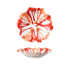 Centre de table en céramique orange et crème, 41,5 x 41,5 x 9 cm