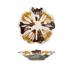 Centre de table en céramique marron et crème, 41,5 x 41,5 x 9 cm