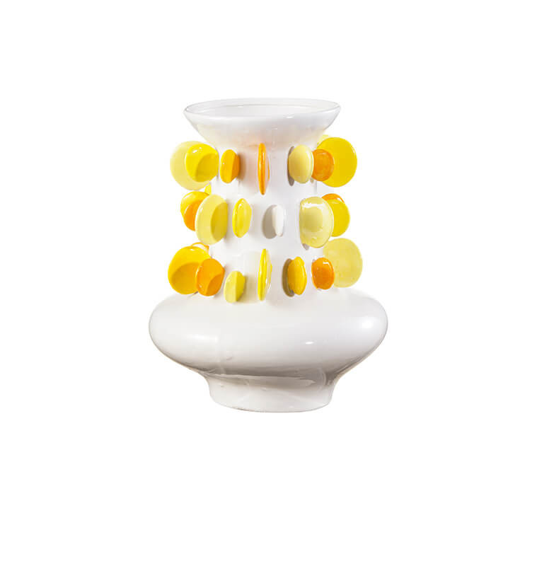Vase en céramique blanc, orange et jaune, 25,2 x 25,2 x 30,3 cm | Vases déco , Dakar, Sénégal