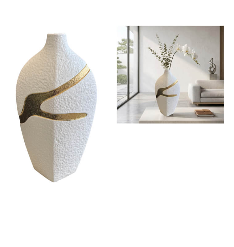 Vase en céramique blanc et or, 20,5 x 11,5 x 37,5 cm | Vases déco , Dakar, Sénégal