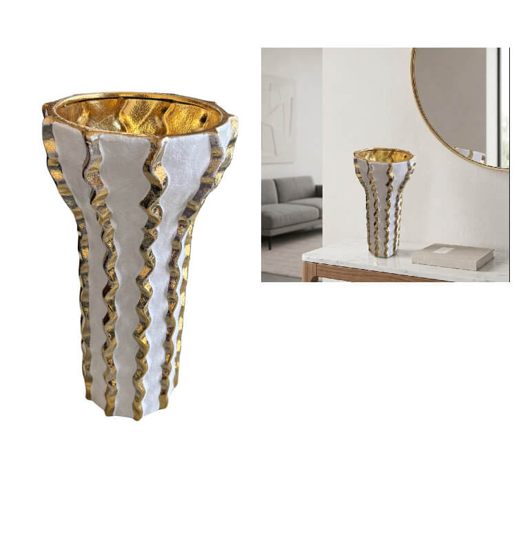 Vase en céramique blanc et or, 17,5 x 32,5 cm | Vases déco , Dakar, Sénégal