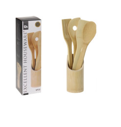 Ustensiles de cuisine avec support en bambou - Set de 4 | Ustensiles de cuisine | 5 400 CFA , dakar, Sénégal