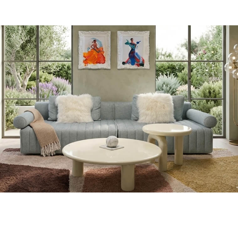 Canapé 4 places vert clair Tissu bouclé 256 x 101 x 68/80 cm + 2 coussins | 1 160 000 CFA | à Dakar