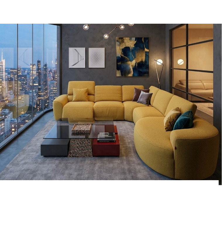 Salon d'angle tissus jaune soleil, 366 x 321 x 107 cm avec Mécanisme électrique | 2 897 000 CFA | à Dakar